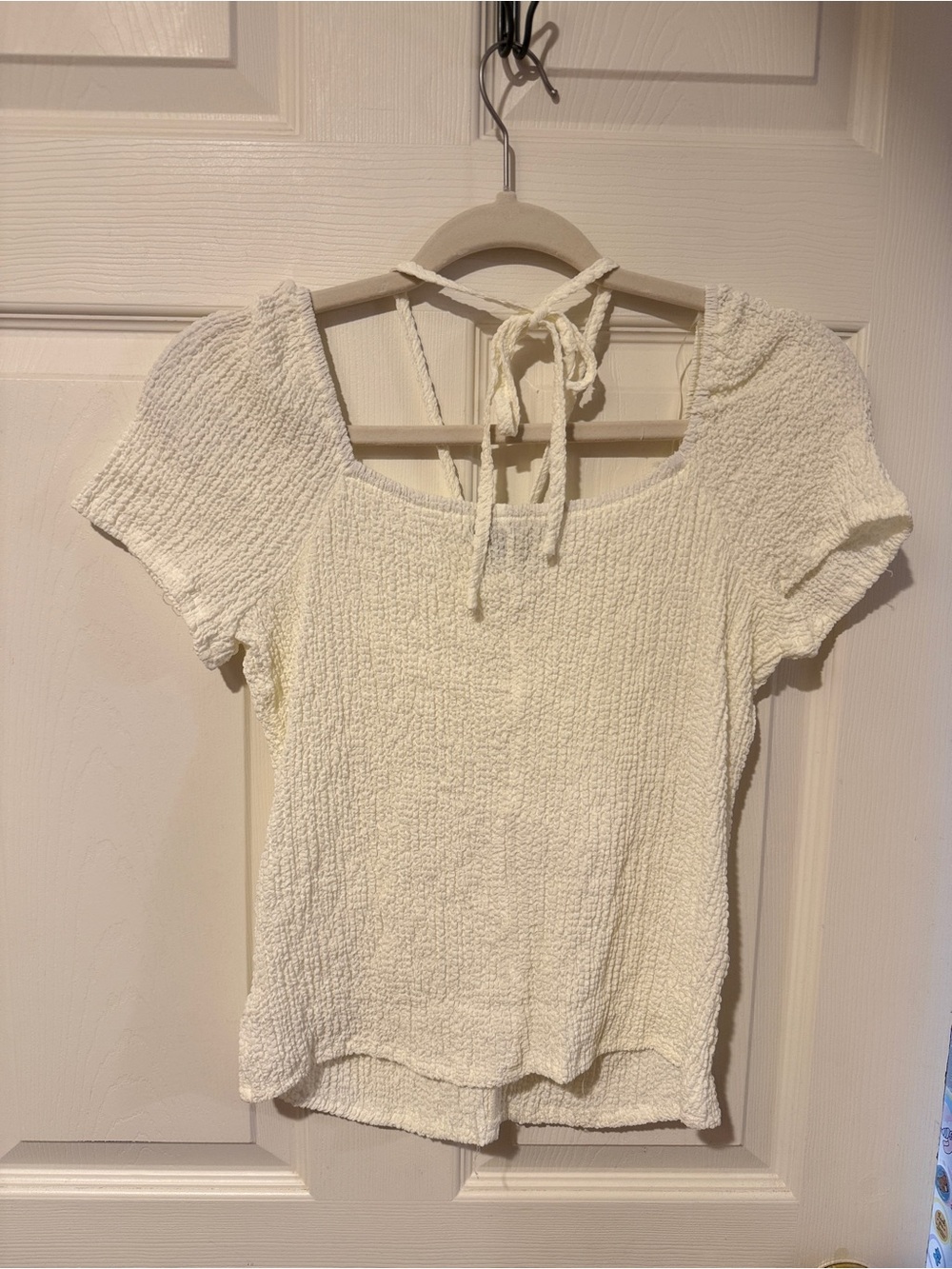 Sanctuary White Textured Ruched Top Size Large NWOT Cottagecore Boho - Picture 6 of 7